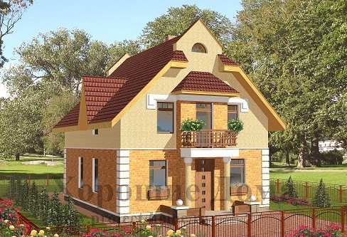 Двуxэтажный дом из газобетона с фигурной крышей