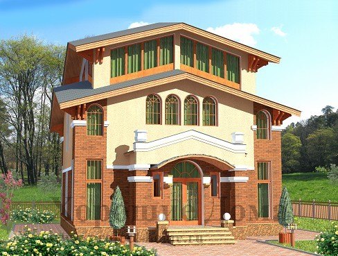 Проект трехэтажного дома в тосканском стиле 13x13