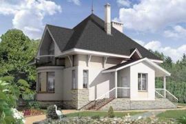 Дом из газоблоков 11х12 м с мансардой и фигурной крышей