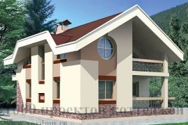 Дом с мансардой из кирпича в стиле модерн с круглыми окнами