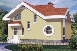 Кирпичный дом с мансардой в стиле модерн с круглыми окнами