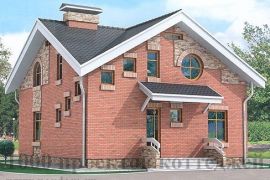 Двухэтажный кирпичный дом с ломаной крышей