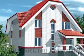 Трёхэтажный кирпичный дом с фигурной крышей