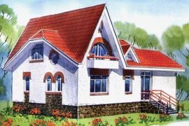 Одноэтажный дом из кирпича более 260 кв. м с фигурной крышей