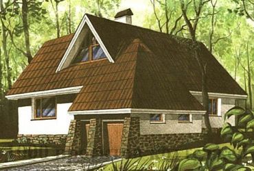 Трёхэтажный дом из кирпича с гаражом и фигурной крышей