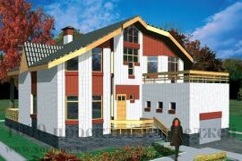 Двухэтажный кирпичный дом с террасой с балюстрадой