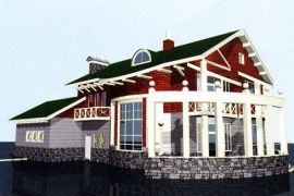 Двухэтажный дом из кирпича с полукруглой гостиной и террасой