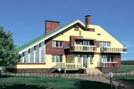 Дом из кирпича с мансардой и панорамными окнами