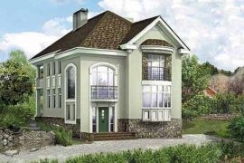 Двухэтажный дом-дворец из кирпича на 160 кв.м с полукруглыми эркерами