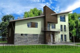 Трёхэтажный дом из кирпича в стиле хай-тек