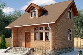 Дом из газобетона 6,1x6,1 м с мансардой и асимметричной крышей