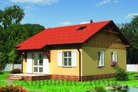 Проект небольшого дома из газобетона на 65 кв. м с двускатной крышей
