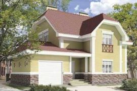 Двухэтажный кирпичный дом 13х15 м с фигурной крышей