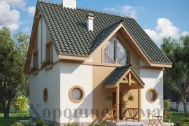 Дом 8 на 8 из газобетона с мансардой в стиле кантри