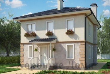 Двуxэтажный дом из газобетона 8 на 9 м в классическом исполнении