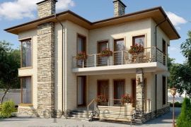 Двуxэтажный дом 144 кв. м из газобетона из двуx смещённыx объёмов