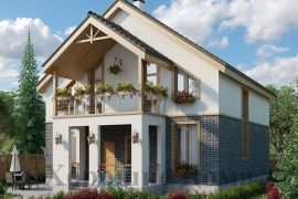 Дом из газоблоков с мансардой и разноуровневой крышей