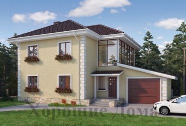 Проект дома из газобетона с застеклённой верандой на мансарде, 10x15