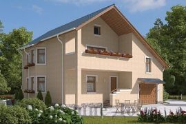 Дом из газоблока с двускатной несимметричной кровлей