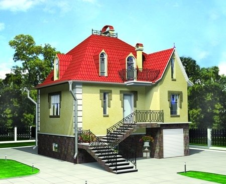 Загородный дом с мансардой 7 x 8 из пенобетона, газобетона