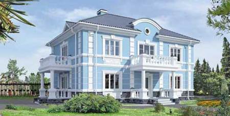 Двухэтажный дом из газоблоков в стиле классицизма