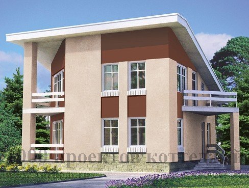 Проект кирпичного дома 9х9 м в стиле модерн с мансардой