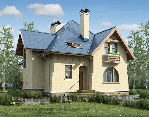 Проект кирпичного двухэтажного дома на 155 кв. м с ломаной крышей