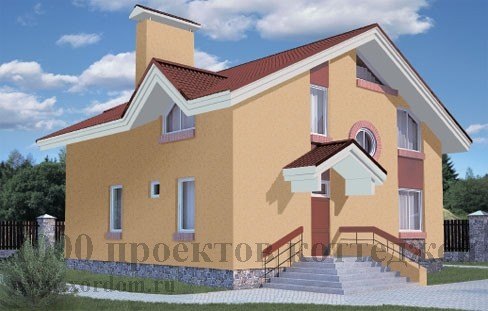 Двухэтажный кирпичный дом 10 на 9 м с окнами разных форм