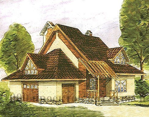 Двухэтажный кирпичный дом в стиле бунгало