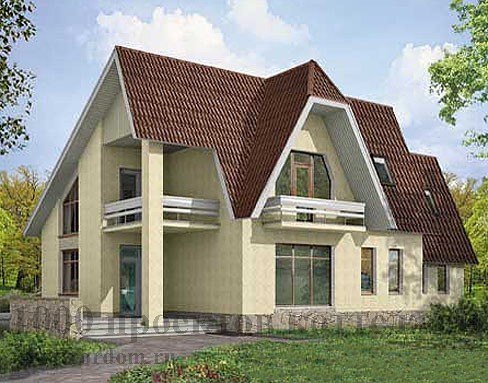 Проект двухэтажного дома из кирпича с асимметричной крышей