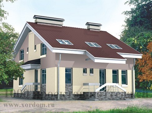 Проект двухэтажного кирпичного дома с окнами на крыше