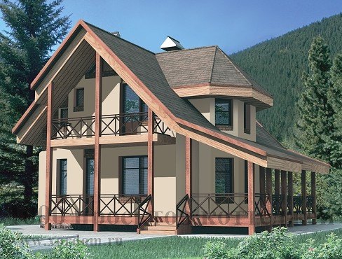 Двухэтажный кирпичный дом в стиле альпийского шале