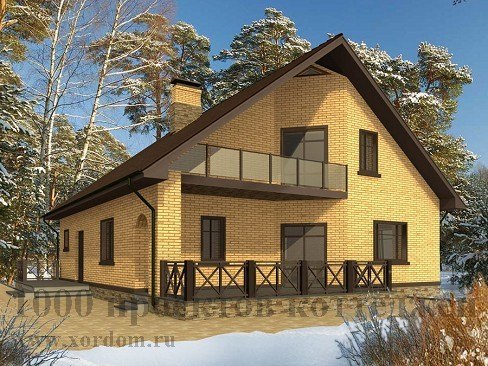 Двухэтажный кирпичный дом с асимметричной крышей