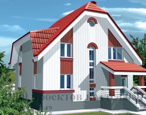 Трёхэтажный кирпичный дом с фигурной крышей