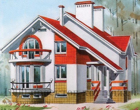 Трёхэтажный дом из кирпича с асимметричной разноуровневой крышей