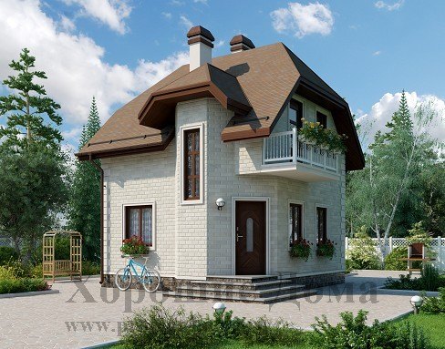 Проект двухэтажного дома из газобетона 6x6 м с фигурной крышей