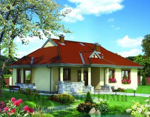 Дом из газобетона в стиле американского ранчо с многоскатной крышей