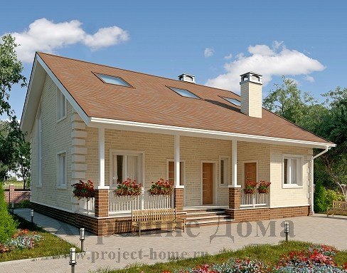 Проект дома из газобетона с террасой дод крышей