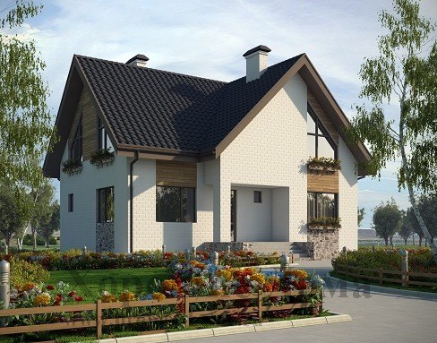 Красивый дом из газобетона с перепендикулярными скатами крыш