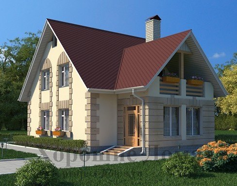 Проект дома с мансардой, верандой и балконом