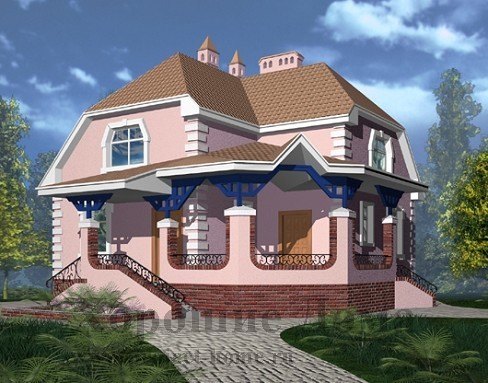 Проект дома из газобетона с фигурной крышей 