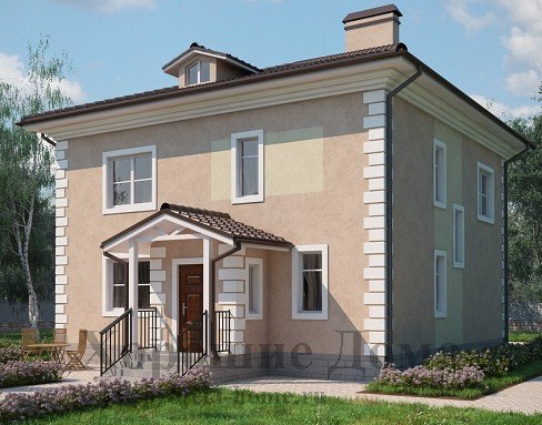 Двухэтажный дом из газобетона в стиле классицизма
