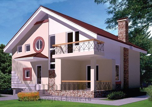 Современный двухэтажный дом с террасой и балконом
