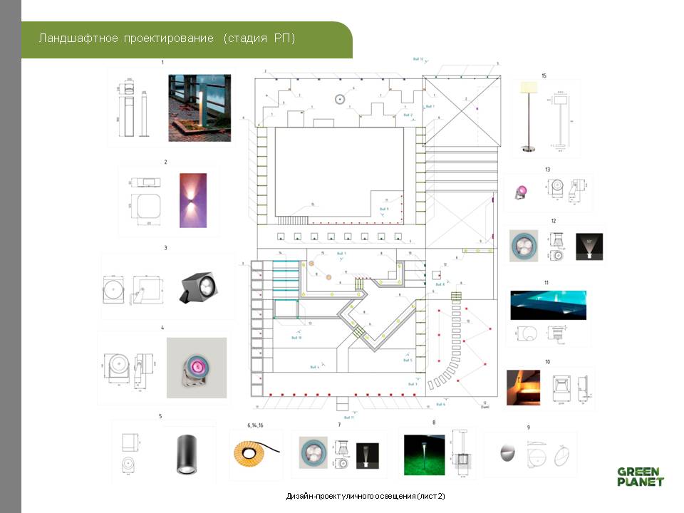 Ландшафтное проектирование, дизайн-проект уличного освещения (лист 2) - стадия РП